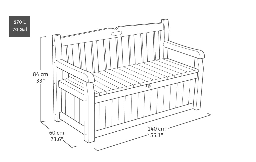 Keter Eden Bench 265L Outdoor 60% recycled Garden Furniture Storage Box Graphite & Light Grey - Image 7