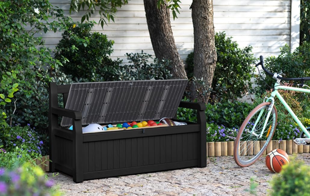 Keter Eden Bench 265L Outdoor 60% recycled Garden Furniture Storage Box Graphite & Light Grey - Image 8