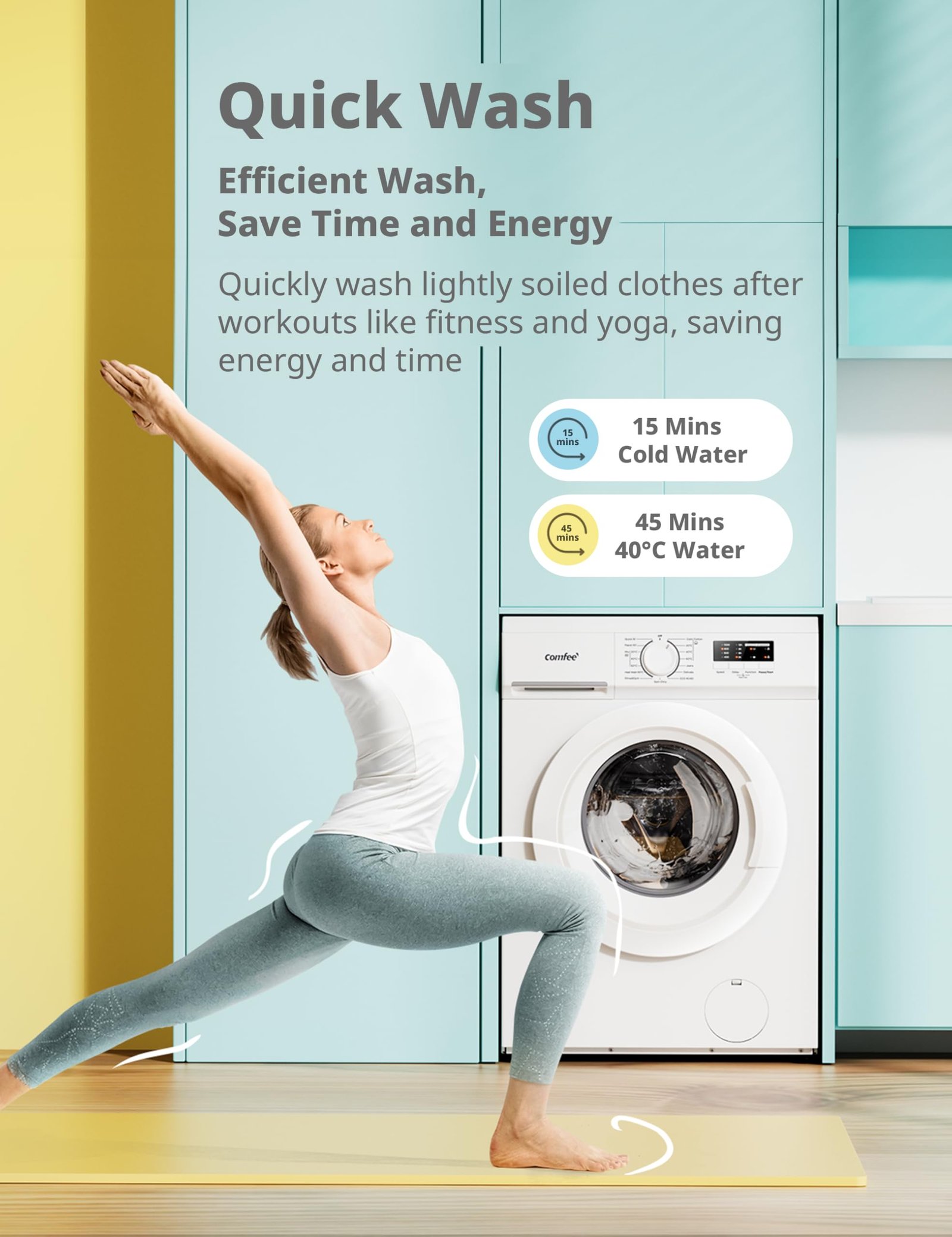COMFEE' Freestanding Washing Machine,6KG Load,Heat Wash 90℃,Quick Wash,15 Washing Programs,White-CFE10EW60/W - Image 6