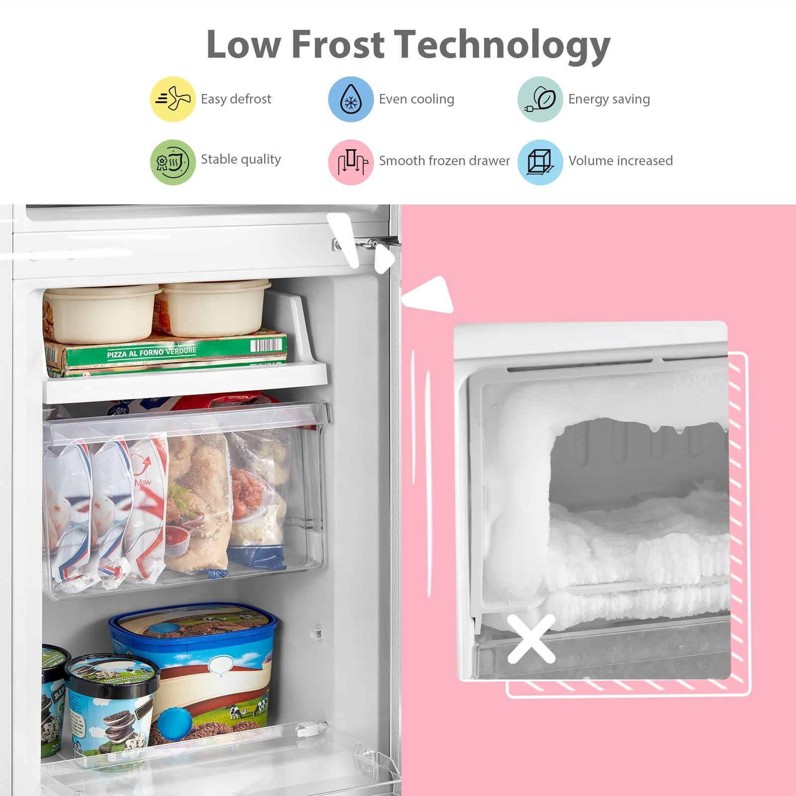 COMFEE' Freestanding Fridge Freezer 174 Litre RCB169WH2(E) Low Frost Fridge with Reversible Door Hinge - Energy Saving LED lights & Adjustable thermostat – Low Noise- White - Image 8