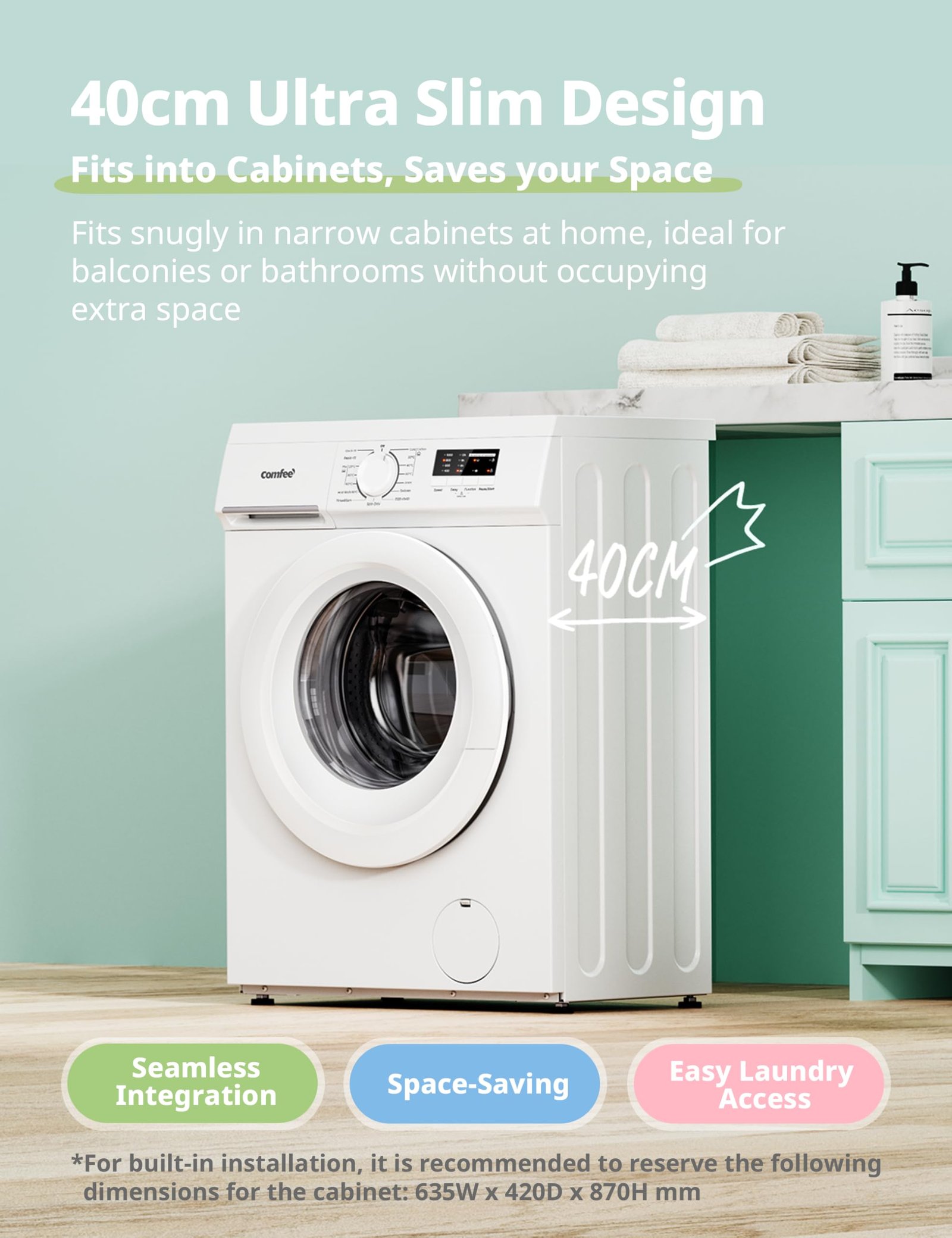 COMFEE' Freestanding Washing Machine,6KG Load,Heat Wash 90℃,Quick Wash,15 Washing Programs,White-CFE10EW60/W - Image 8