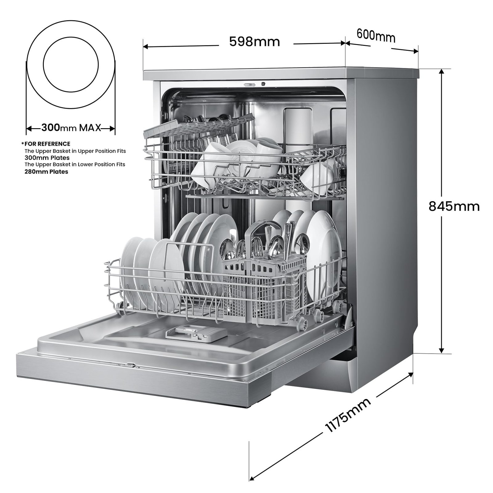 COMFEE' Freestanding Dishwasher FD1435E-X with 14 place settings, Full Size, Whisper Quiet 44dB - Image 8