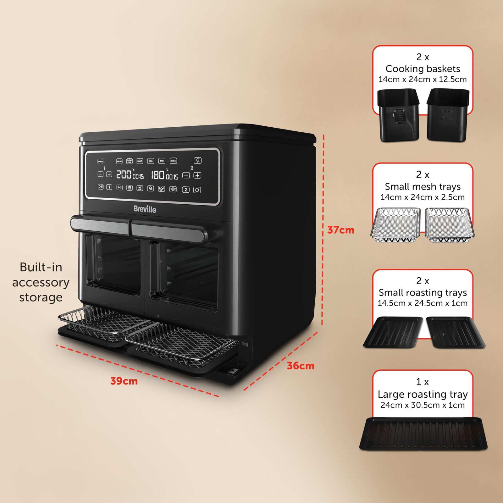 Breville Halo Flexi Air Fryer Digital Dual Air Fryer Oven 11L: Serves 10+ People FryBakeGrillRoast & Reheat 2400 W - Image 8