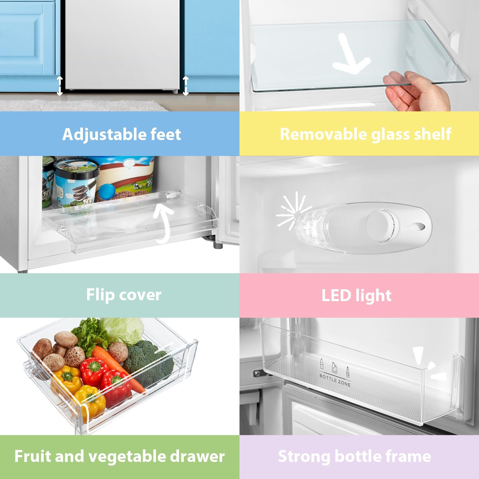 COMFEE' Freestanding Fridge Freezer 174 Litre RCB169WH2(E) Low Frost Fridge with Reversible Door Hinge - Energy Saving LED lights & Adjustable thermostat – Low Noise- White - Image 5