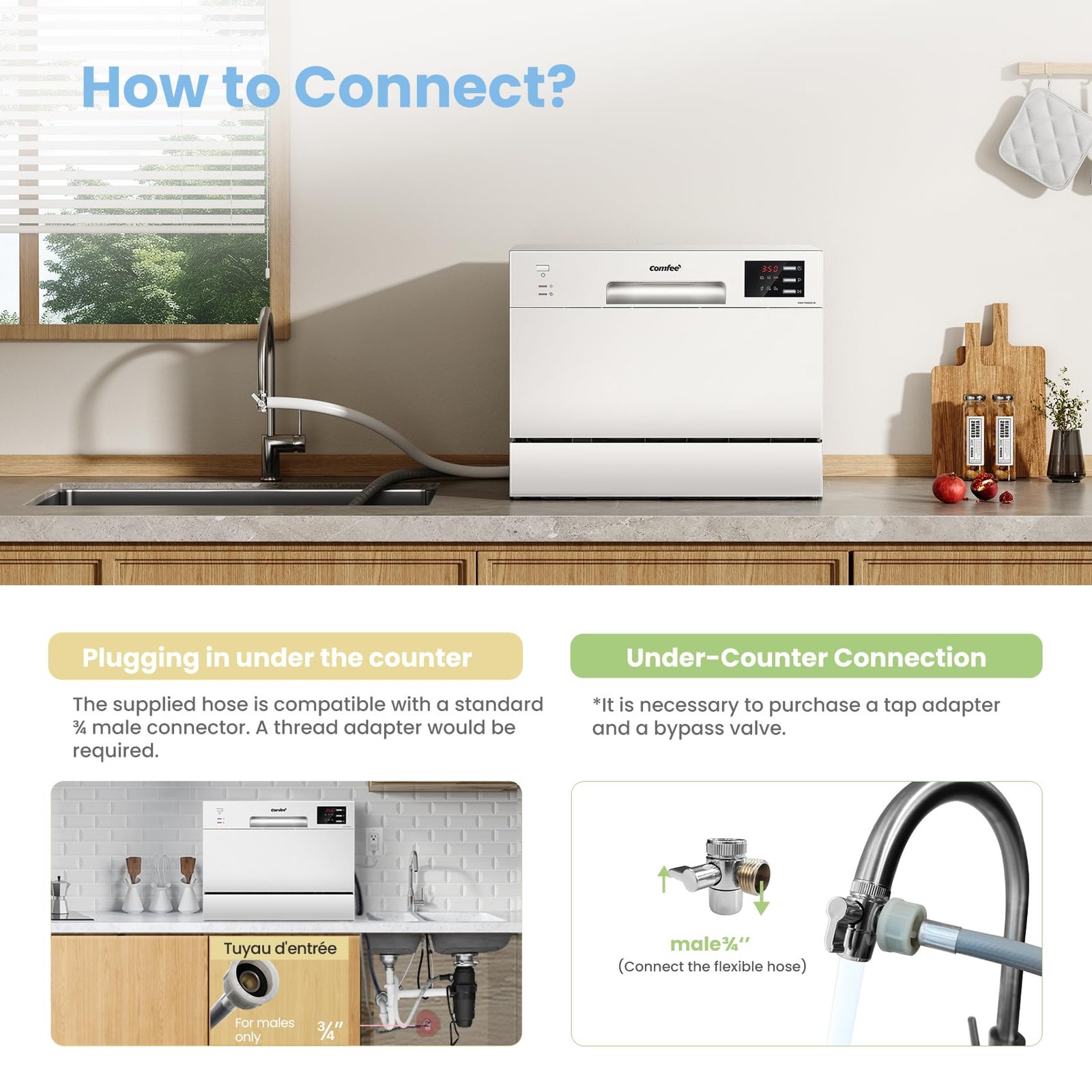 COMFEE' Table Top Dishwasher with 6 Place Settings, Mini Countertop Dishwasher for Small Families, Couples, LED display, Delay Start, 47dB Quiet Noise, White - Image 2
