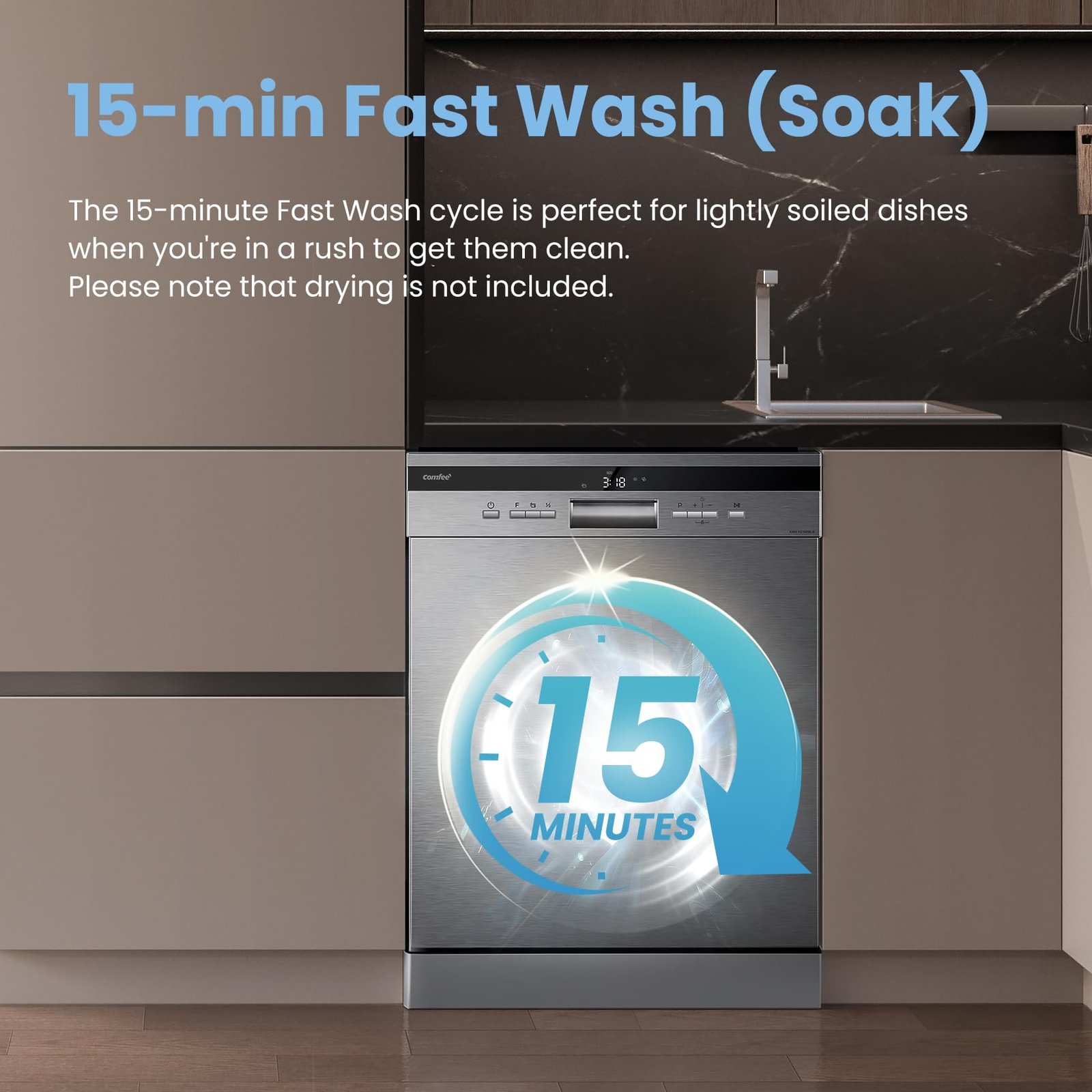 COMFEE' Freestanding Dishwasher FD1435E-X with 14 place settings, Full Size, Whisper Quiet 44dB - Image 7