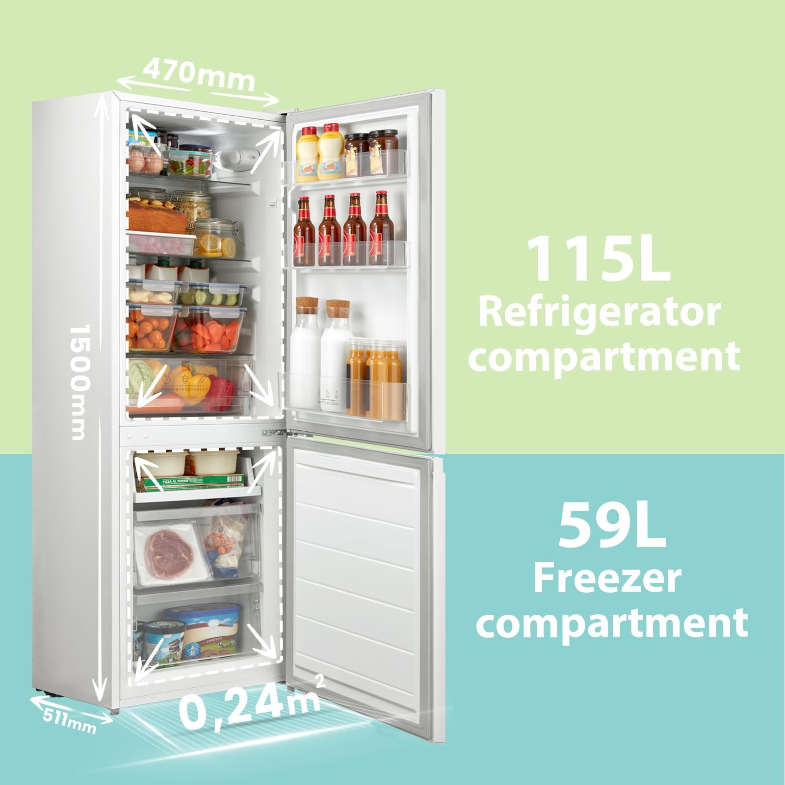 COMFEE' Freestanding Fridge Freezer 174 Litre RCB169WH2(E) Low Frost Fridge with Reversible Door Hinge - Energy Saving LED lights & Adjustable thermostat – Low Noise- White - Image 9