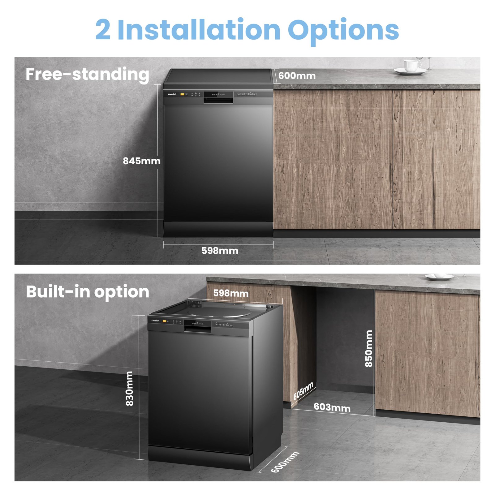 COMFEE' Freestanding Dishwasher CDWPF1201PB-UK 60cm Width, Full Size Dishwasher with 12 place settings - Image 10
