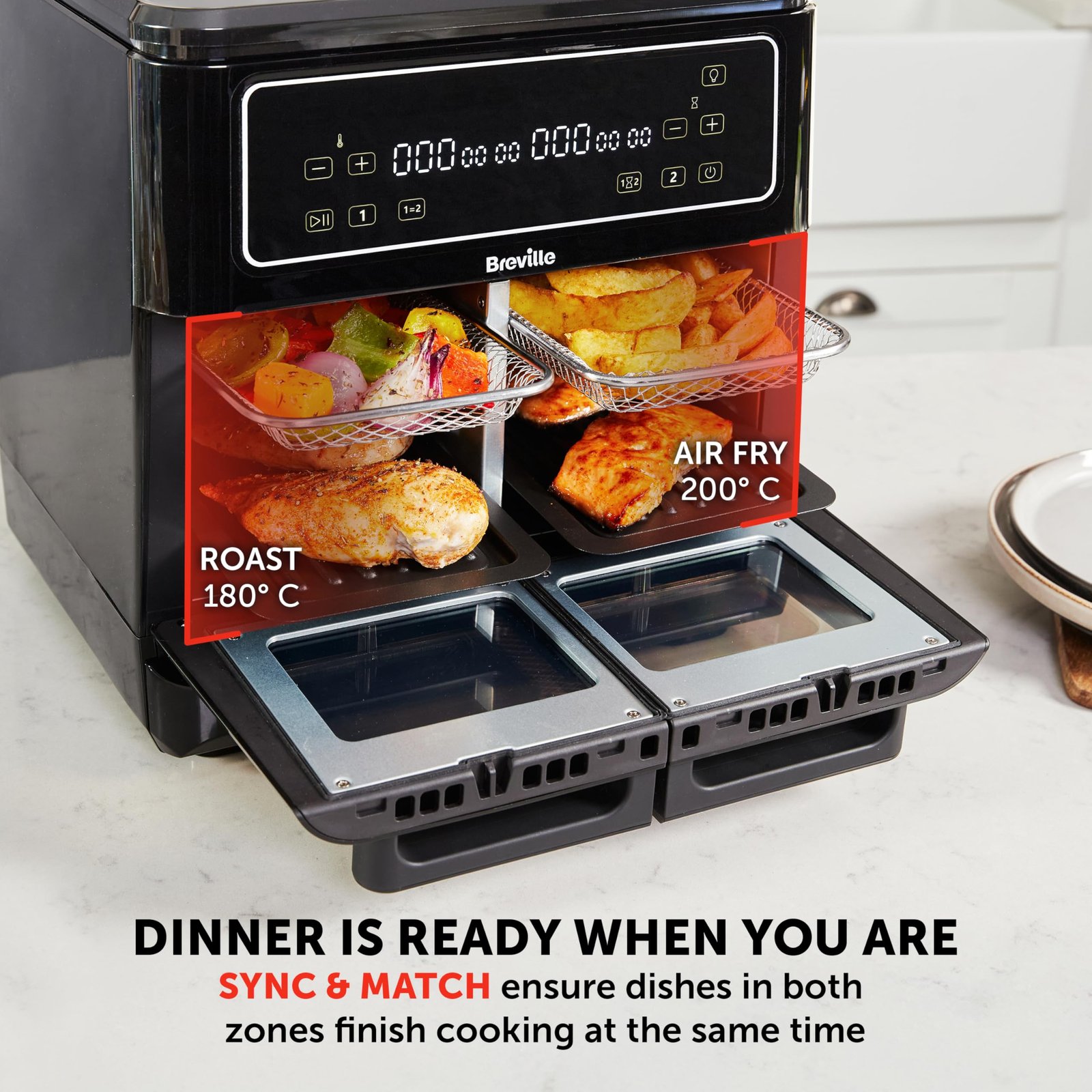 Breville Halo Flexi Air Fryer Digital Dual Air Fryer Oven 11L: Serves 10+ People FryBakeGrillRoast & Reheat 2400 W - Image 4