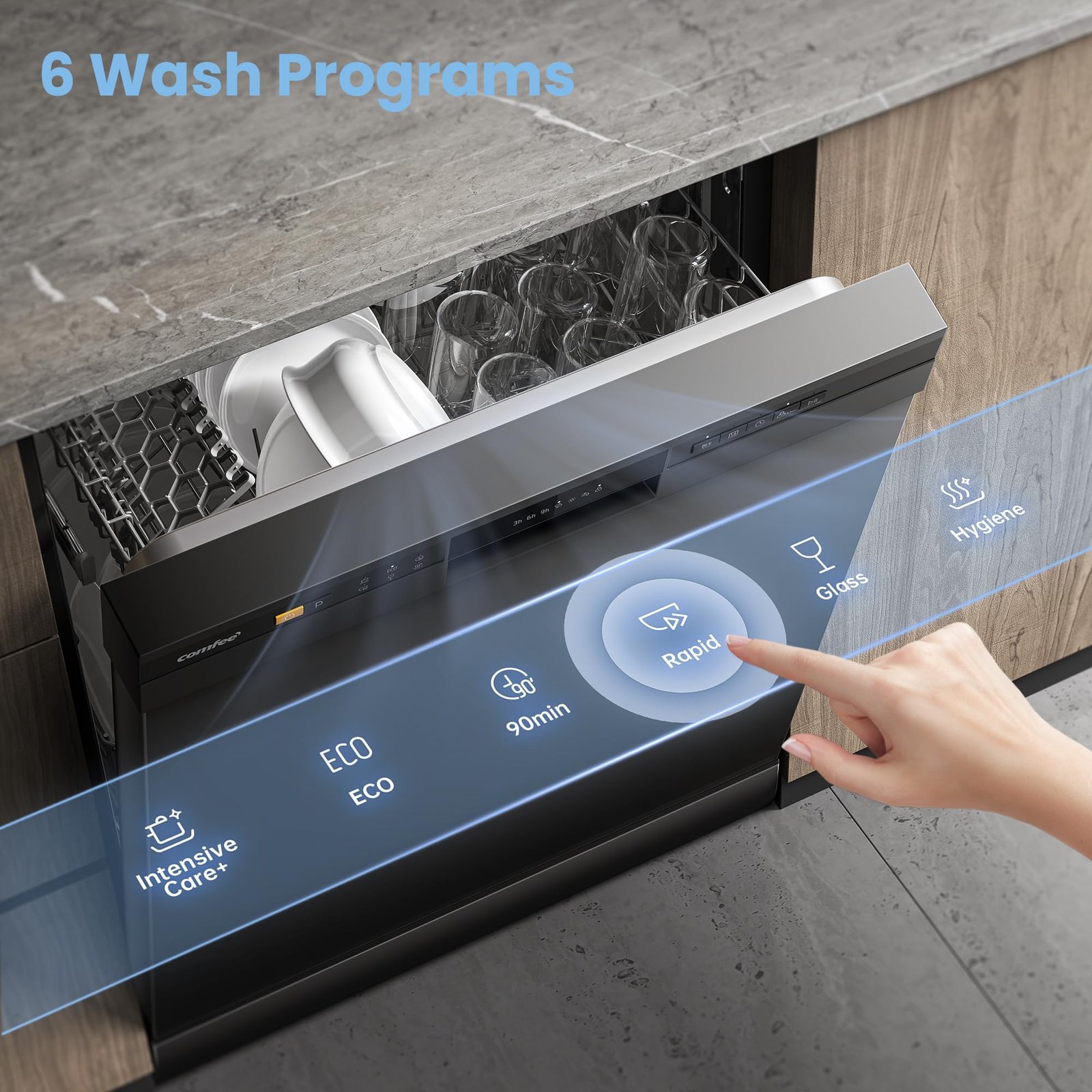 COMFEE' Freestanding Dishwasher CDWPF1201PB-UK 60cm Width, Full Size Dishwasher with 12 place settings - Image 7