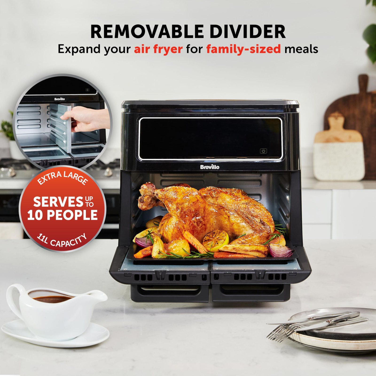 Breville Halo Flexi Air Fryer Digital Dual Air Fryer Oven 11L: Serves 10+ People FryBakeGrillRoast & Reheat 2400 W - Image 3