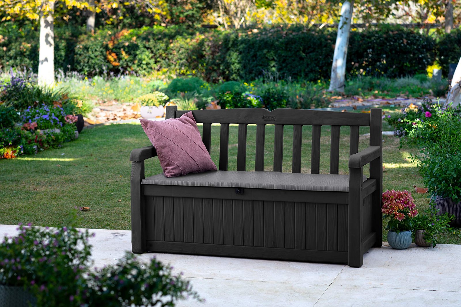 Keter Eden Bench 265L Outdoor 60% recycled Garden Furniture Storage Box Graphite & Light Grey - Image 2