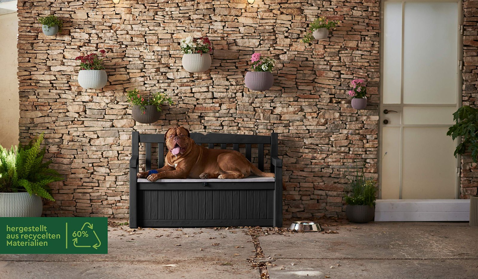 Keter Eden Bench 265L Outdoor 60% recycled Garden Furniture Storage Box Graphite & Light Grey - Image 3